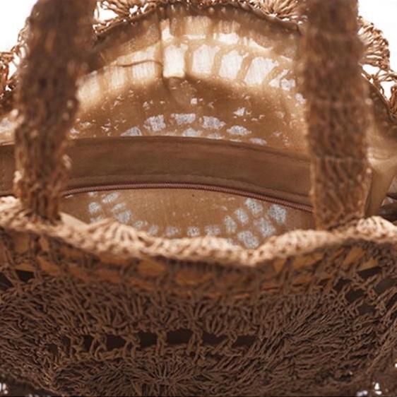Sac Paille Rond Dentelle