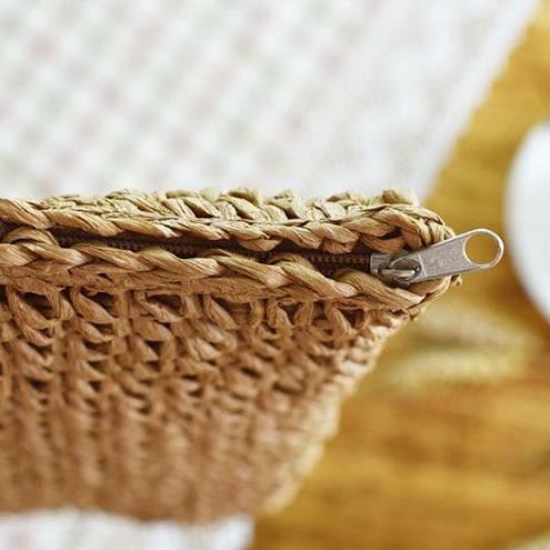 Sac en Paille Cabas Avec Fermeture Éclair