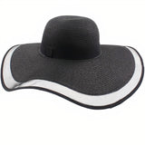 Chapeau-de-Paille-Pliable-pour-Femme-Noir
