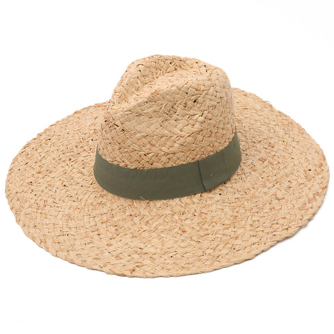 Chapeau à large bord pour femme en paille cousue et orné d'un ruban brun  Raceu Hats